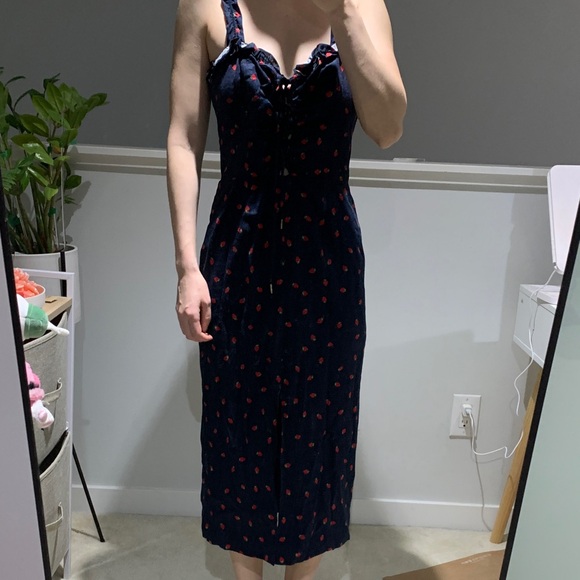 Finders Keepers Navy Midi Dress with Red Pattern - Picture 5 of 6